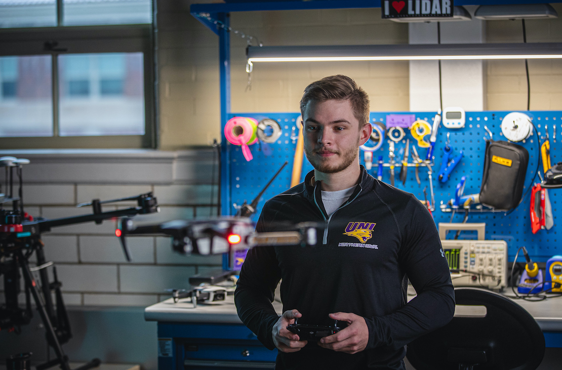 Student in drone lab