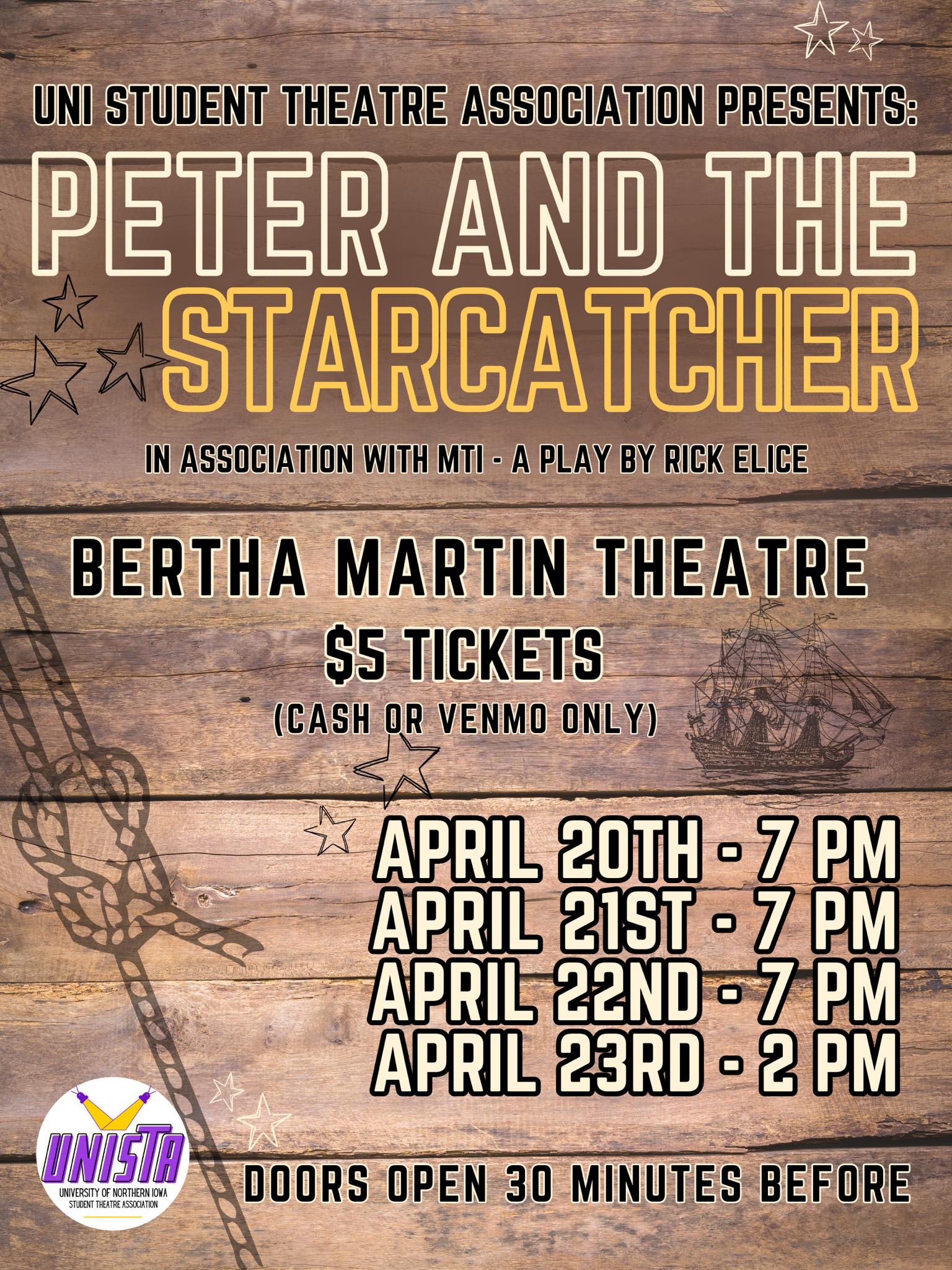 Poster Advertising UNISTA's production of Peter and the Starcatcher