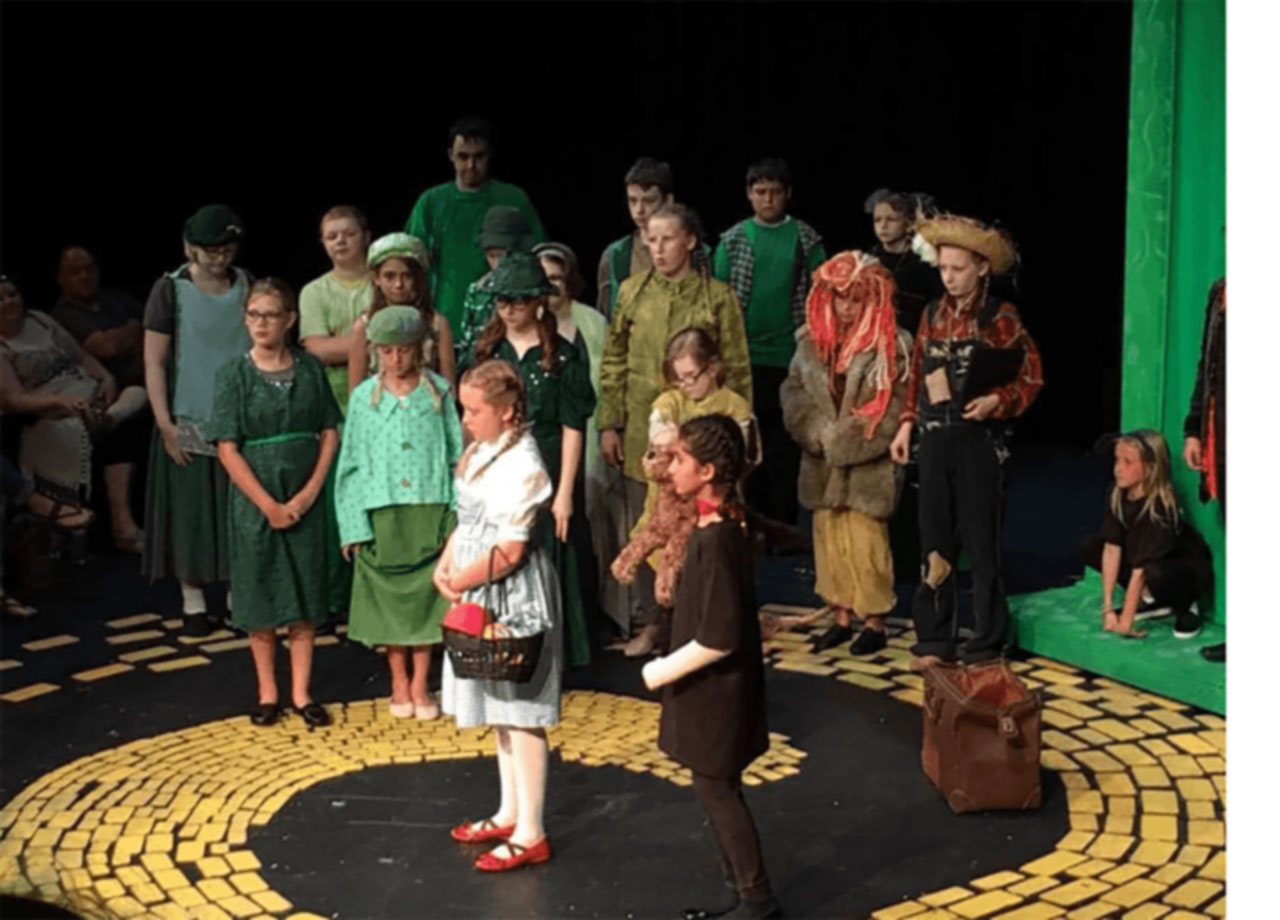 Students on stage during Wizard of Oz performance.