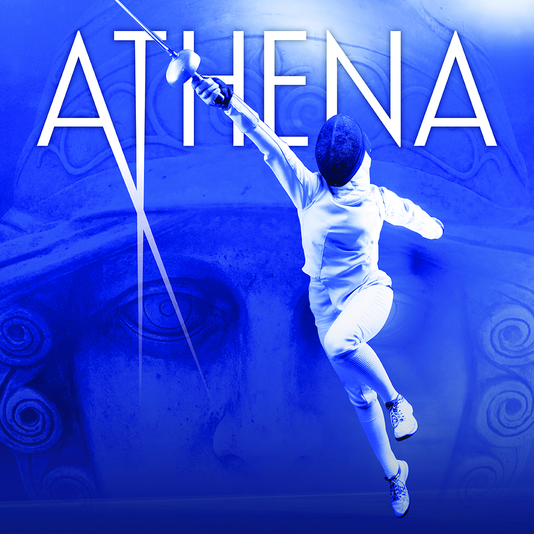 The title "ATHENA" appears in large white letters across the top, with a subtle image of a classical Greek statue in the background