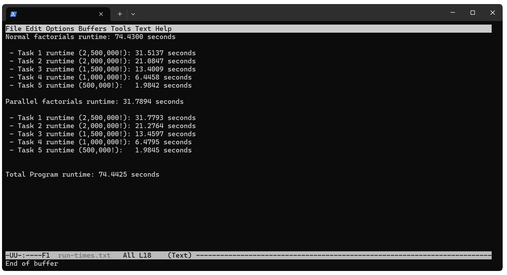 Terminal with computed run times