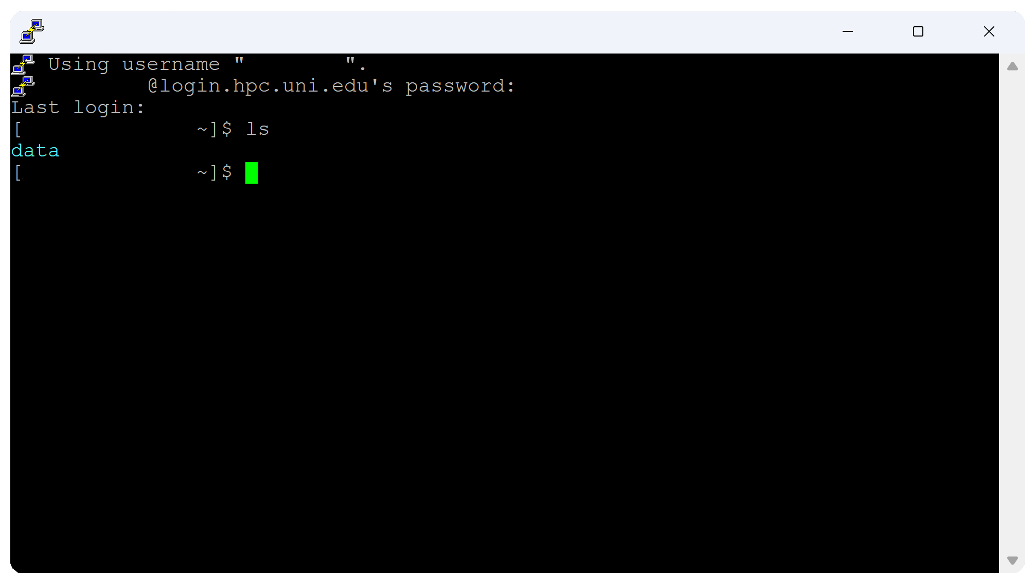 PuTTY connected to the HPC