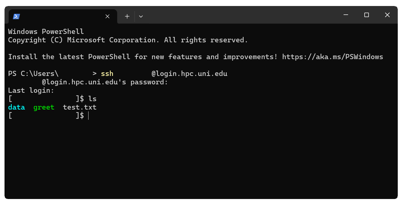 Terminal connected to HPC