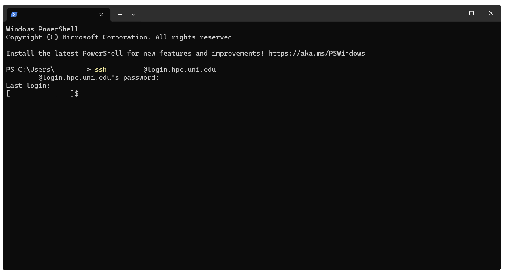 Terminal connected to HPC