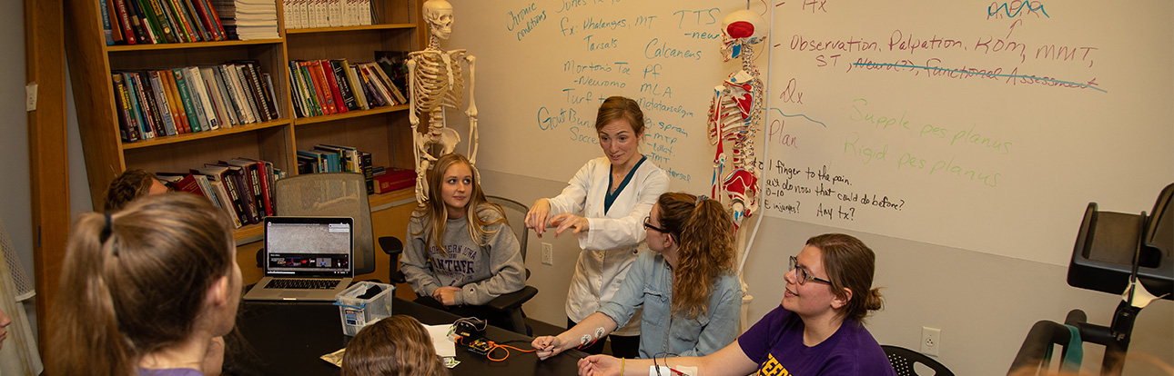 Teacher teaching biology students 