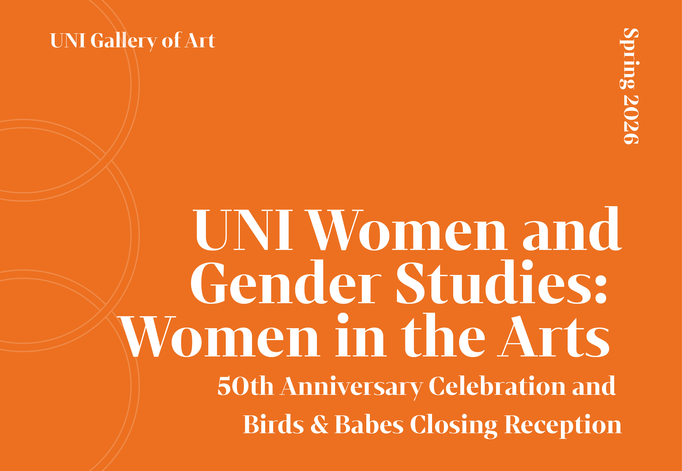 Orange box white text UNI Women and Gender Studies: Women in the Arts