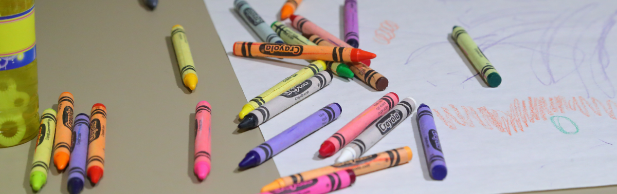 crayons spread out on a table