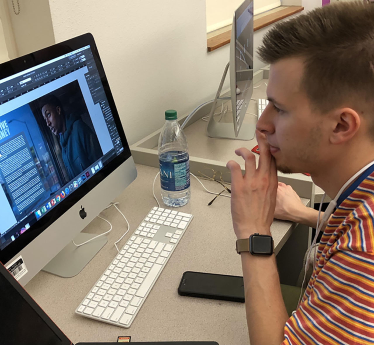 Student editing a video.