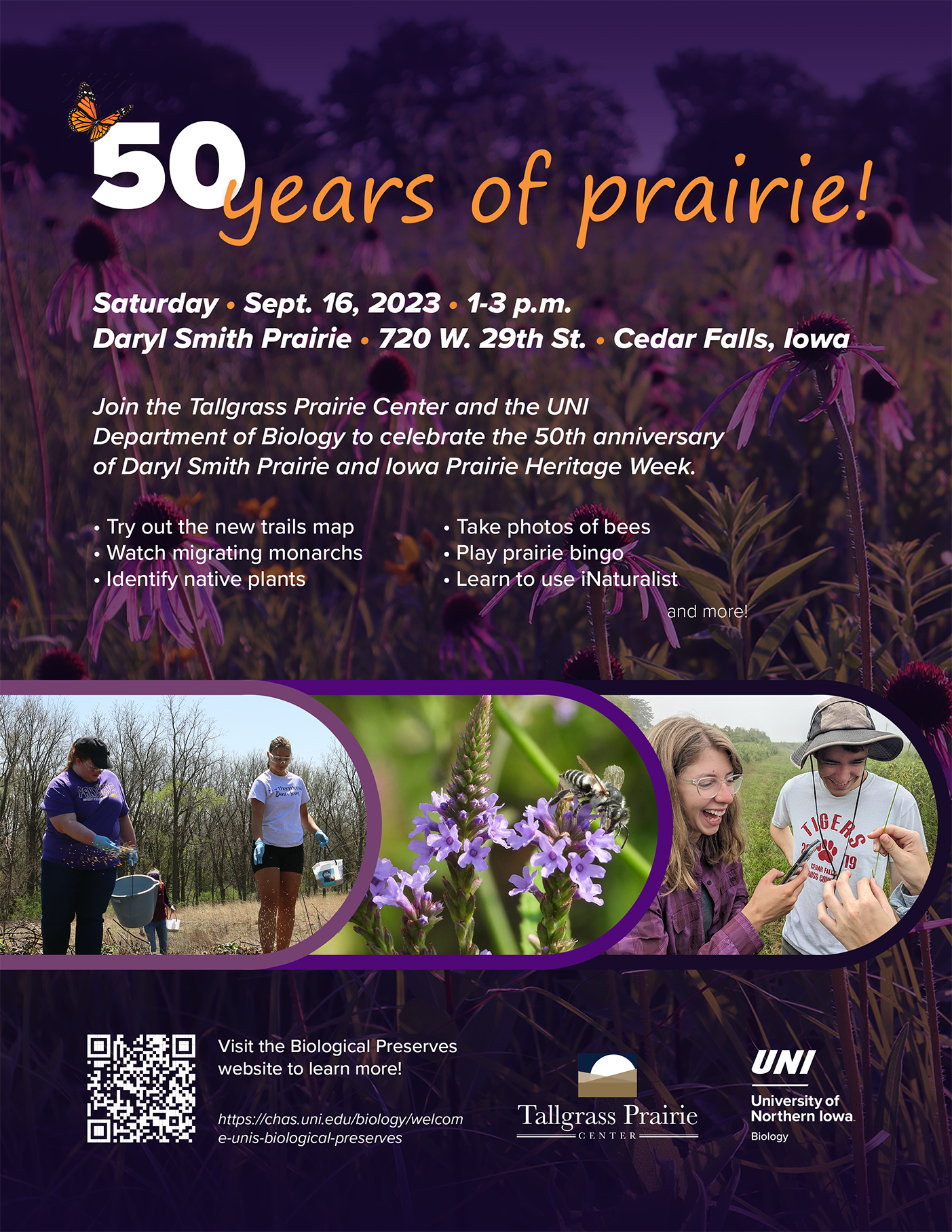 Saturday Sept. 16, 2023, 1-3 p.m. Daryl Smith Prairie, 720 W. 29th St. Cedar Falls, Iowa